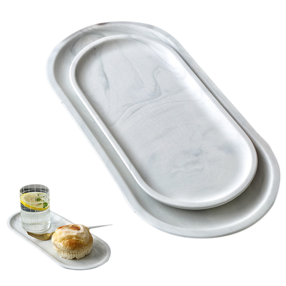 Oval marmor panne tallerken fruktfat fat tebrett dessert middagstallerken servise sett luksus hvit keramikk oppbevaringsbrett tallerken
