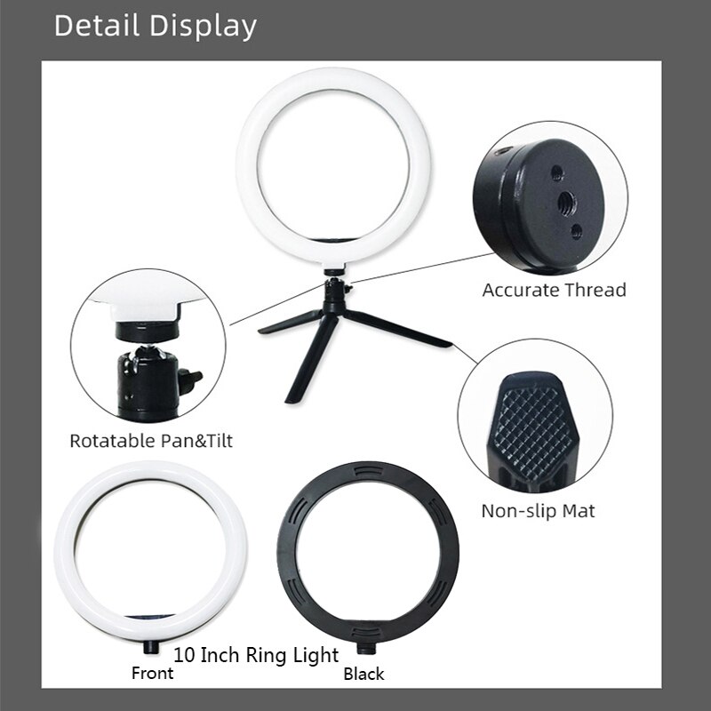 Led-ringlampa selfie kamera telefon studio stativ fotovideo dimbar live makeup kamera