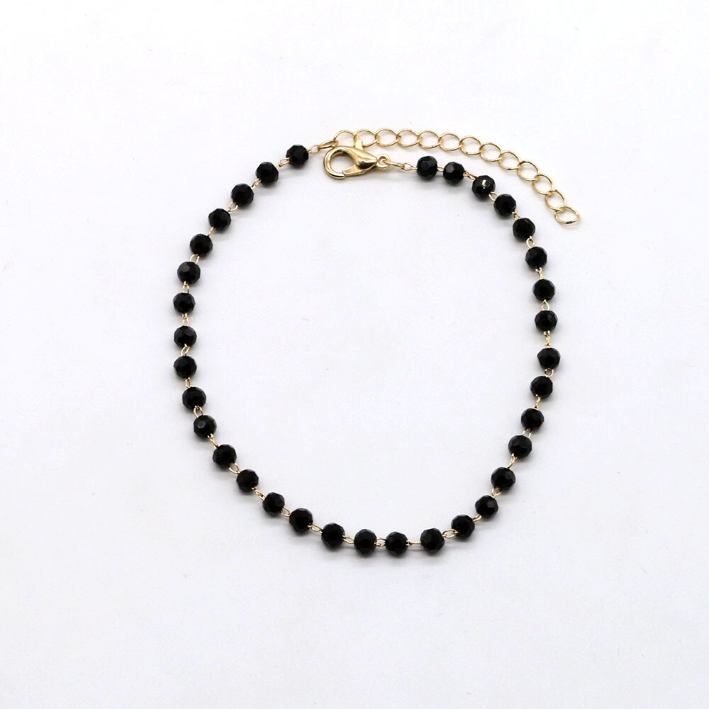 Trendy Zwart Kristal Kralen Enkelband Voor Vrouwen Goud Zilver Kleur Metalen Ketting Beach Enkelband Bohemian Voeten Sieraden: crystal bead gold