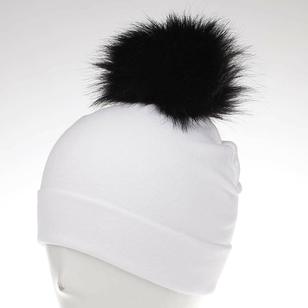 Babyaccessoires peutermeisje en -jongen baby baby winter warm gehaakt brei muts muts zacht effen muts pluizige pompon bal: Wit zwart