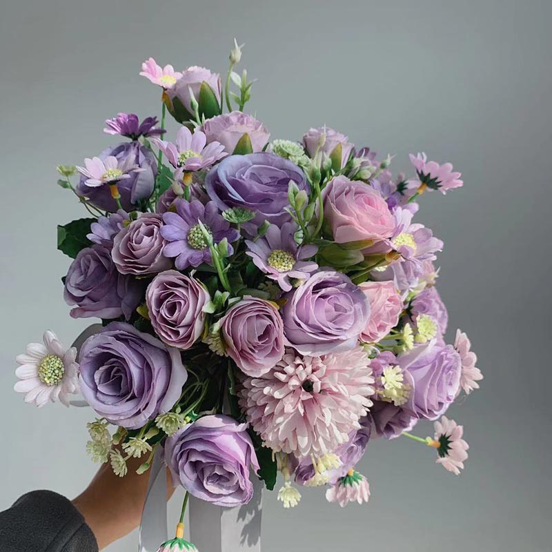 Real berühren Lila Rustikalen Lila Rose Blumen Hochzeit Blumensträuße Künstliche Champagner Boda Braut Strauß Dekoration Für Braut PH66