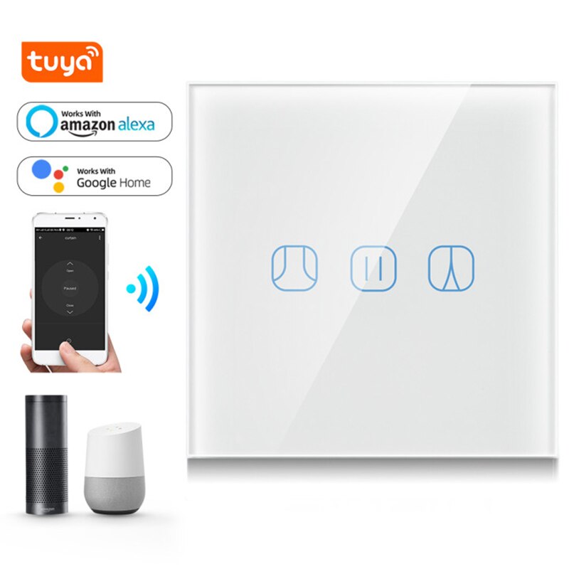 Tuya Smart WiFi Curtain Switch EU/US Smart Light Switch 1 2 3 Gang 220V for Electric Motorized Blinds Google Home Alexa
