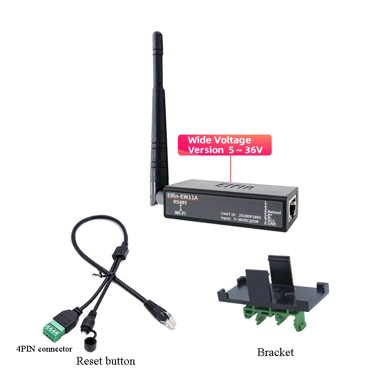 Serial Port RS485 to WiFi Serial Device Server Elfin-EW11 Support TCP/IP Telnet Modbus TCP Protocol IOT Data Transfer Converter: EW11A0  whole kit