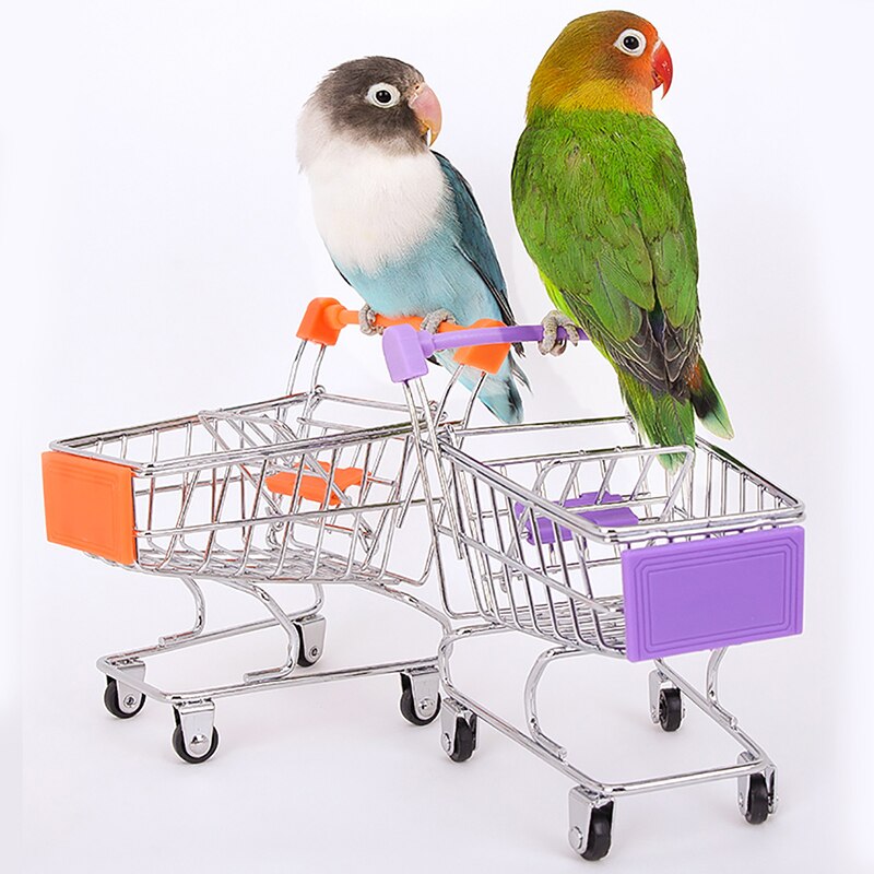 Mini Shopping Cart Alloy Bird Shopping Cart Mini Supermarket Shopping Cart Trolley Pet Bird Parrot Hamster Toy
