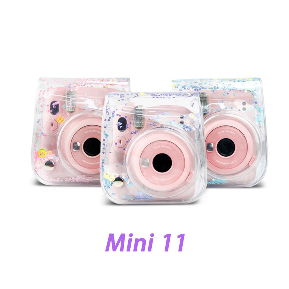Gjennomsiktig pvc kvikksand veskebeskyttelse søt kameraveske veske pu til fuji instax mini 11 veske
