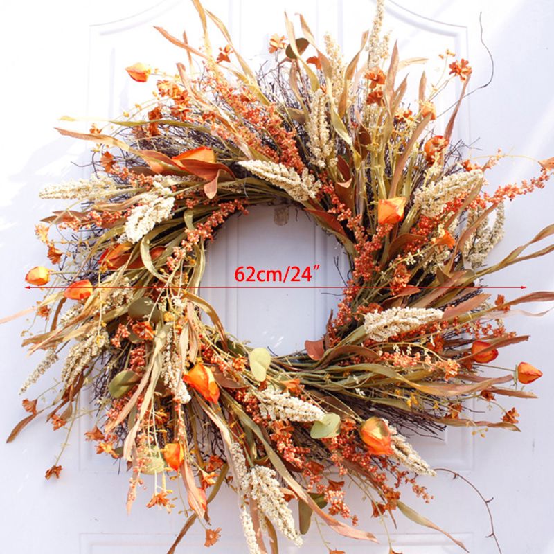 24 inch Artificial Fall Harvest Fall wreaths for Front door Thanksgiving Decor