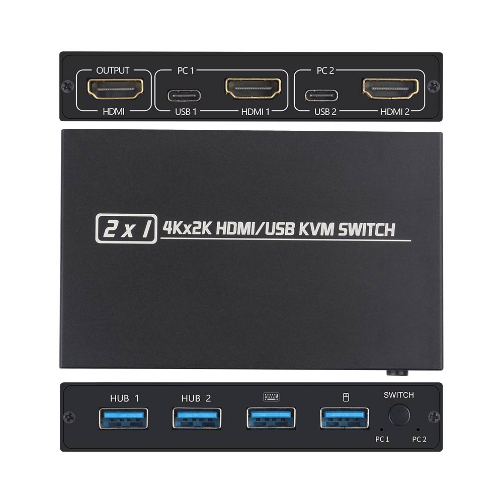 Répartiteur compatible HDMI commutateur KVM 4K, commutateur Usb 2.0 2 en 1 pour moniteur d'ordinateur, clavier et souris, imprimante EDID / HDCP
