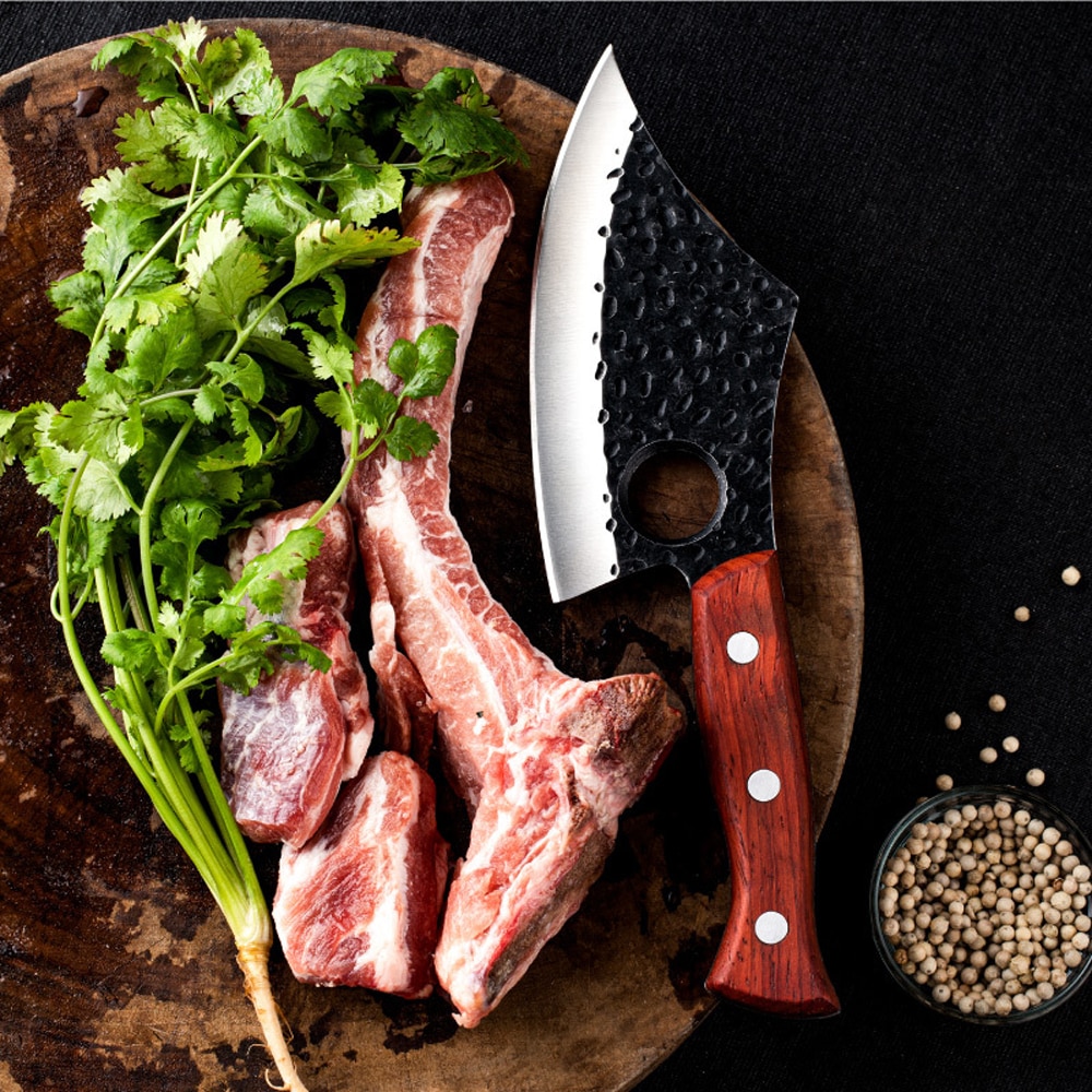 Sharp Handmade Forged Clad Steel Kitchen Chef Boning Knifes Forged In Fire Knives Outdoor Camping Slicing Cleaver Butcher Knifes