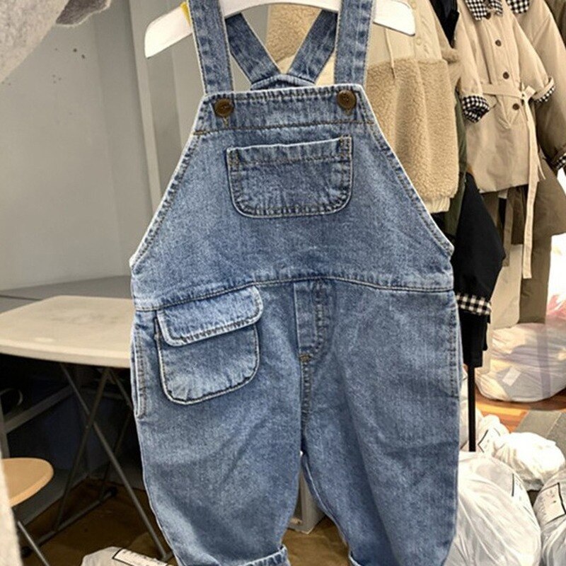 Wlg jongens meisjes overalls baby jongenskleding lente herfst denim beige blauw zwart overall kinderen all-match kleding voor 1-6t