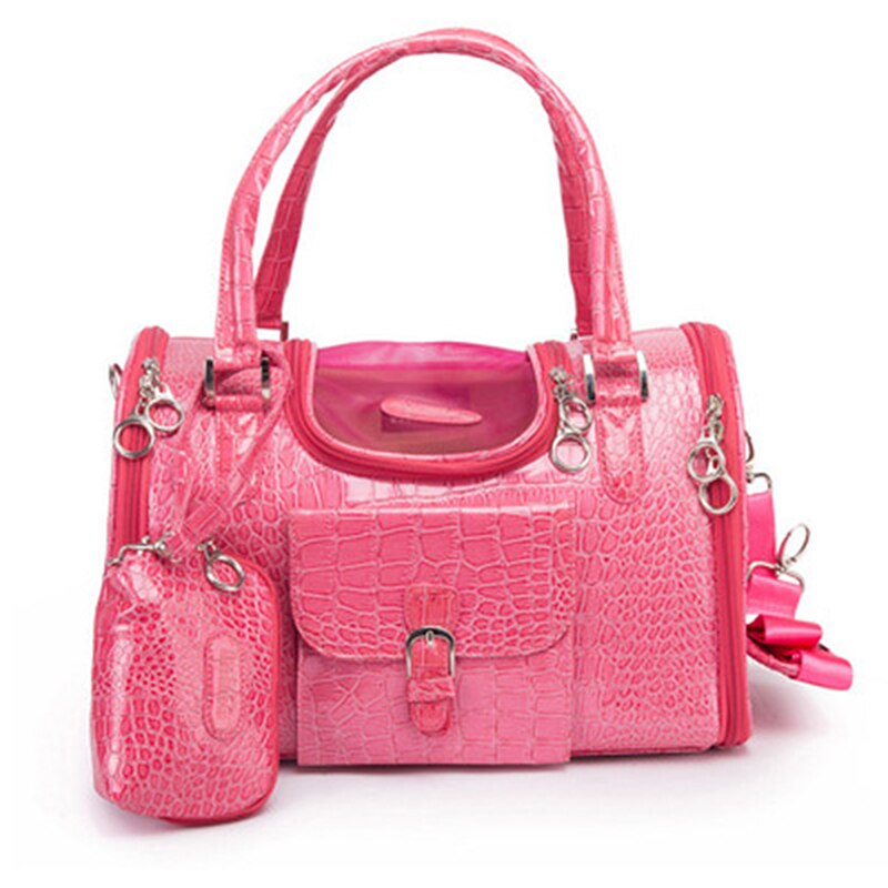 Bolsa de transporte portátil para exteriores, bolso de viaje de cuero para perros pequeños, Chihuahua, gato y perro: pink / 40x26x20cm