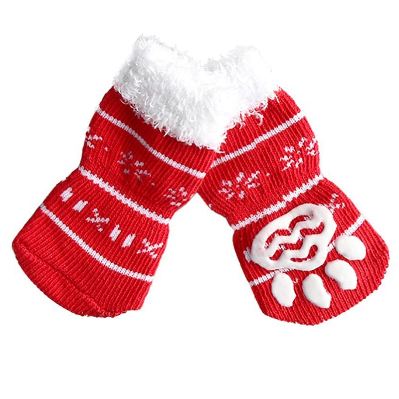 Kæledyr hunde jul sne blomst skridsikker bomuld korte sokker 4 stk / sæt rød snefnug: Default Title