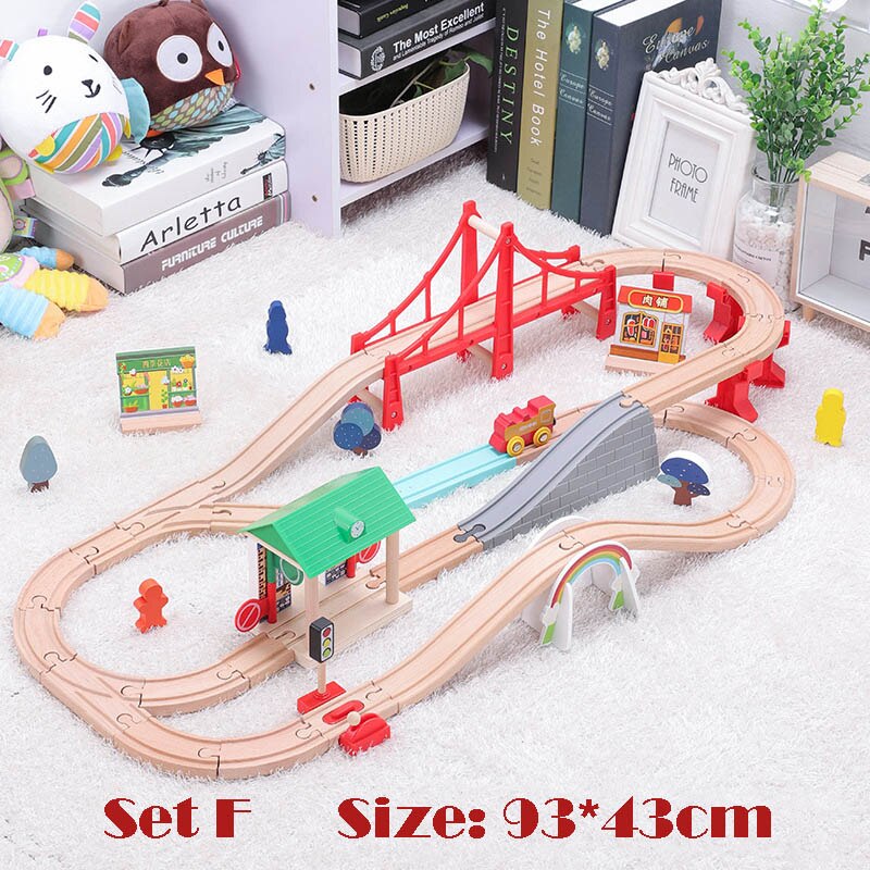 1Set Beech Wood Railway Vehicle Toys Accessories Wooden Track Assembled Educational Toys Fit All Wood Track Biro Toys for Kids: SET F