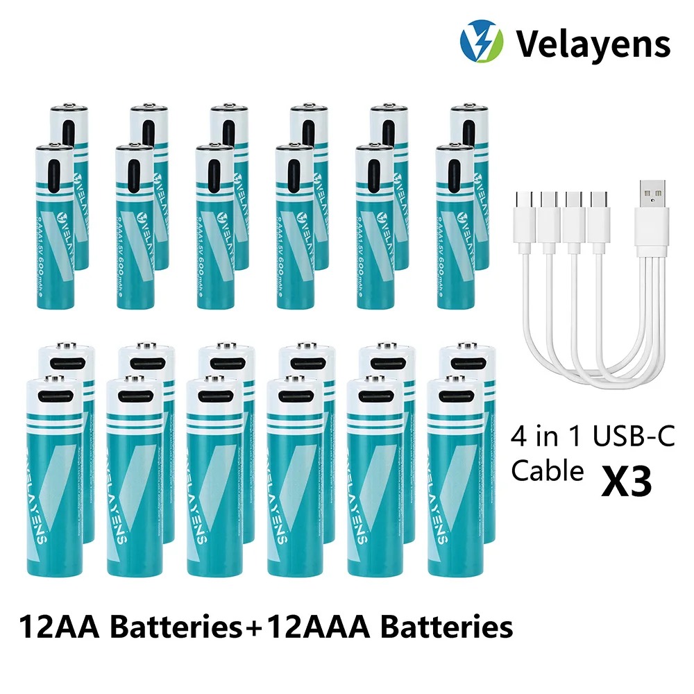 1.5V USB Rechargable Lithium Battery AA 2200mAh + AAA 600mAh Actual Capacity Fast Charging 2000+ Charge Cycles