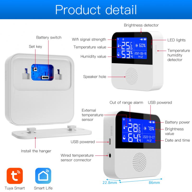 Tuya Smart Home Wifi Temperature Sensor Home Assistant Humidity Sensor Work with Google Assistant