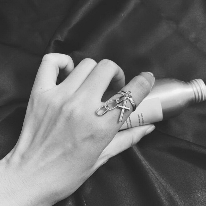 Persoonlijkheid Punk Cool Link Chain Verstelbare Vier Opening Ringen Voor Vrouwen Mannen Cross Hanger Draaien Vinger Ring Hip Hop Sieraden: RI20Y0127-3