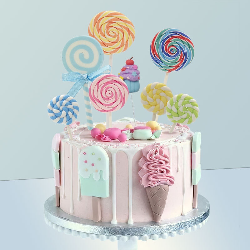 Lollipop Cake Topper Happy Birthday Party Decor Kids Boy Girl Birthday Lollipop Cake Decor Birthday Party Supplies