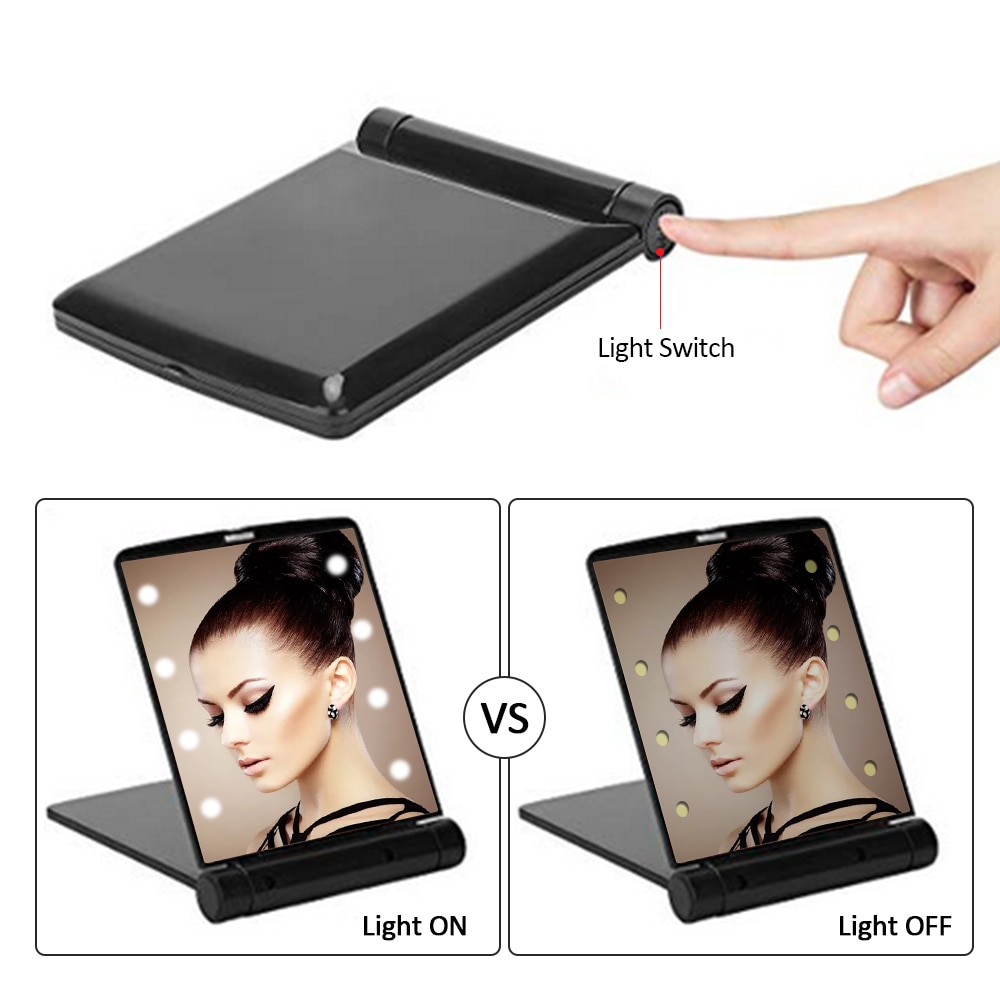 Mini Pocket Spiegel met Licht voor Make-Up Kleine Hand Held Vouw Vrouw Draagbare Reizen Spiegels 8 LED Cosmetische Tool