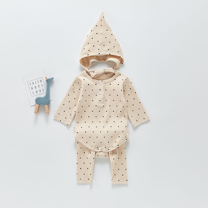 Neue Baby Kleidung Kleinkind Karosserie einstellen 3 Stck Mädchen Schläfer drinnen Kleidung mit Hütte Hosen Neugeborenen Strampler Homewear Kleinkind Pyjama