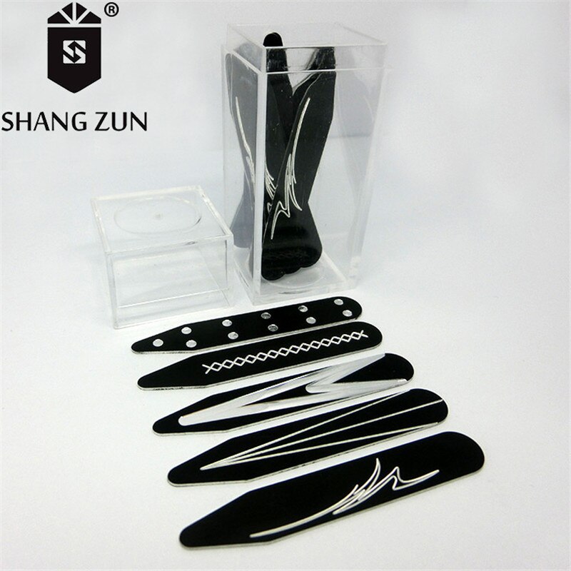 SHANH ZUN 10 PCS Metal Collar Stays Aluminum Black Engraved Collar Stiffeners