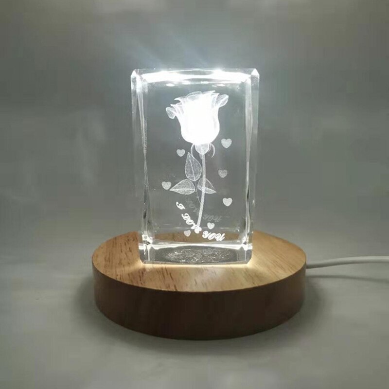 Handgemaakte Houten 3 Kleuren Led Licht 3D Kristallen Glas Hars Art Dispaly Base Stand X9FA