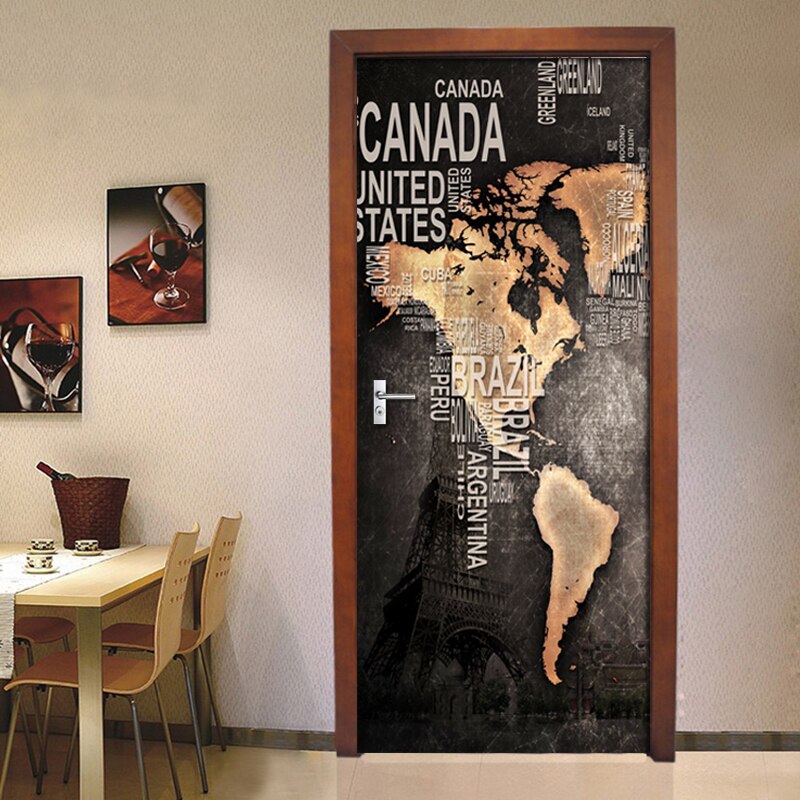 PVC Waterproof Self-adhesive Door Sticker 3D Black Retro Alphabet Sticker Living Room Door Decor Wall Sticker 3D Decal