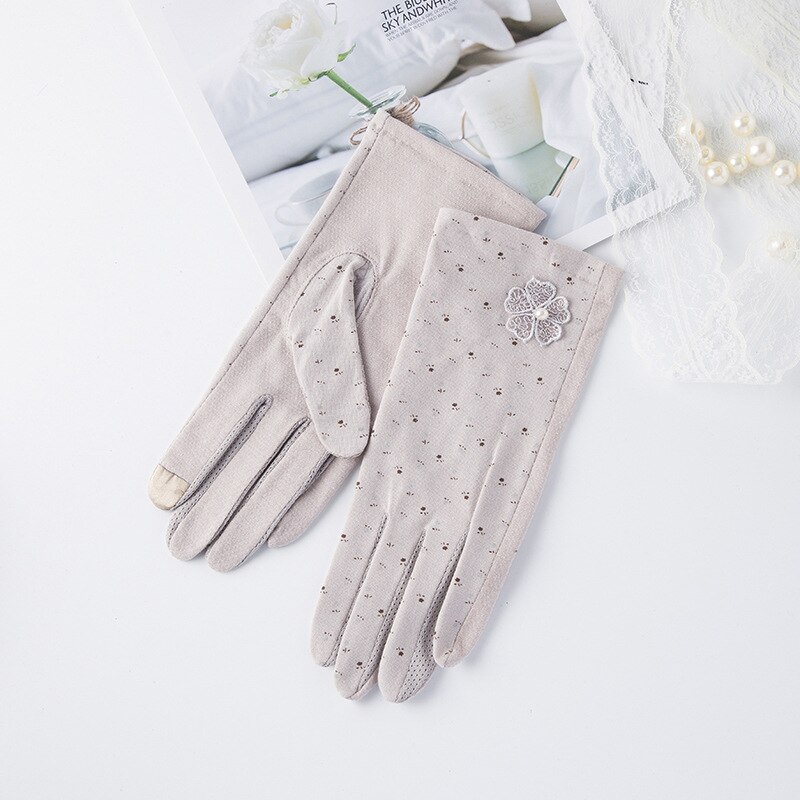 Herbst Frauen Fahren Handschuhe Sommer Atmungsaktive strecken Handschuh Sonnencreme Anti Uv Rutschfeste berühren Bildschirm Handschuh Rosa: grau 2