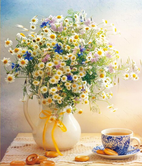 Beautiful Small Daisy Flower Cross stitch kit 11ct Count Vase Print Canvas Cross Stitches Needlework Embroidery DIY Handmade: 9CT Silk 60x72cm