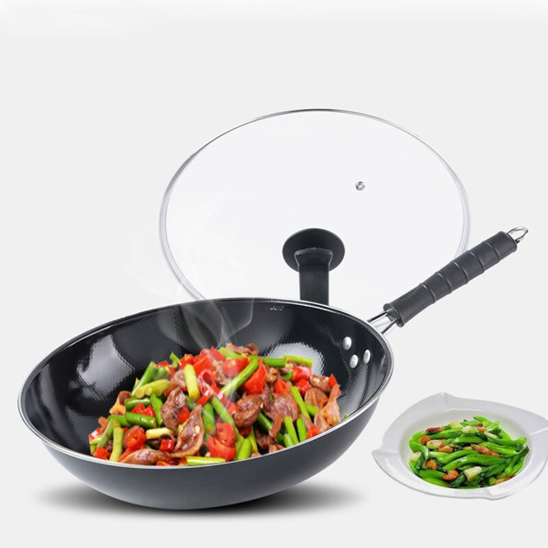 Emalje wok non-stick pande husholdning ubelagt rustfri jern pande gaskomfur induktionskomfur speciel flad bund wok kogegryde