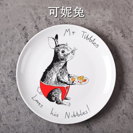 Cartoon animals Ceramic Dinner Plates White Porcelain Tray Dishes For Restaurant Serving Steak Dessert Food Plate For Party: Rabbit