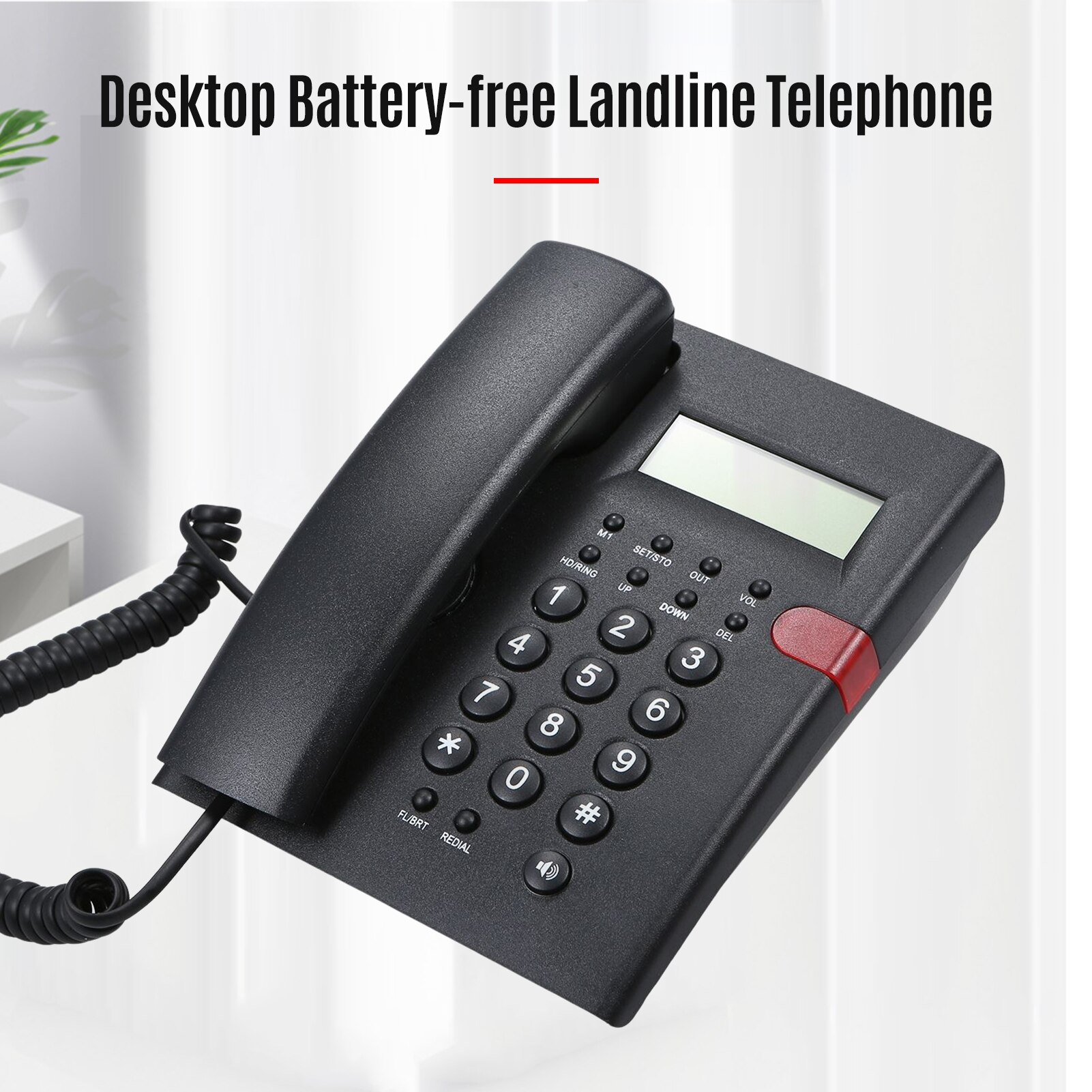 Desktop Battery-free Landline Telephone with Caller Identification Adjustable LCD Screen Brightness US Telephone Line Telephone