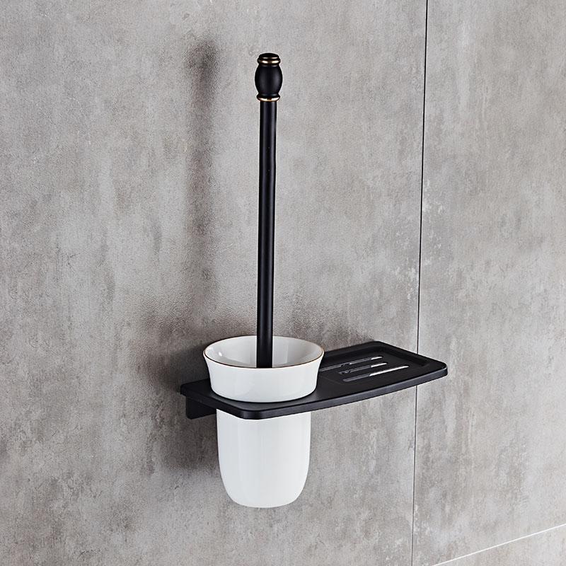 Soportes para escobillas de inodoro, accesorios de baño antiguos, negros y blancos con estantes para el baño
