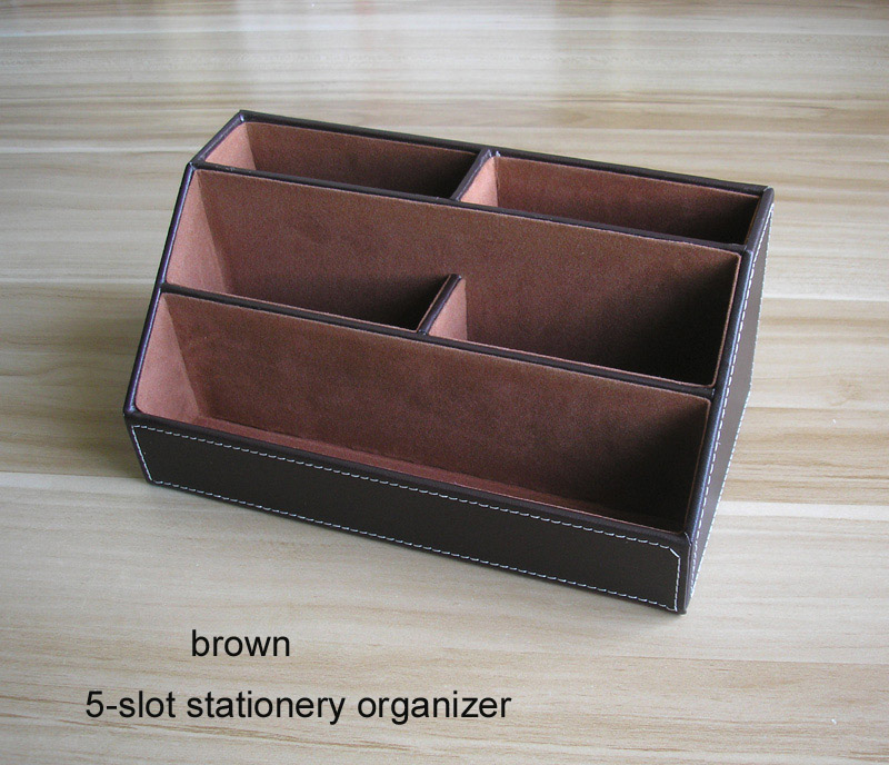 4 st / set pu läder trä multifunktionellt skrivbord arrangör kontor brevpapper byrå arrangör hållare kontor skrivbord tillbehör  k219: Brunt skrivbord arrangör