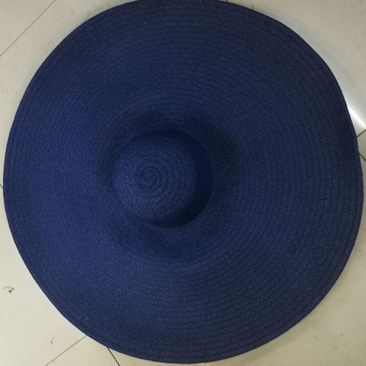 Summer Oversize Beach Hats For Women 25CM Brim Large Straw Hat Sun Protection Party Travel Hat: navy