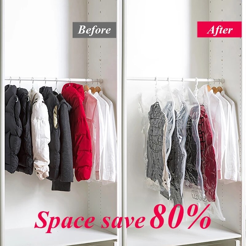 Bolsa colgante de compresión al vacío para el hogar, bolso de almacenamiento de ropa a prueba de humedad, con Tirador Lateral