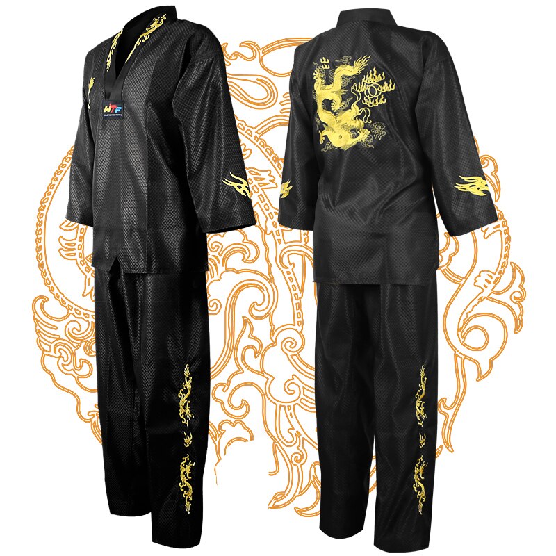 Czarny taekwondo jednolite taekwondo dobok wtf taekwondo ubrania dobok jednolity pas dobok taekwondo darmowa wysyłka