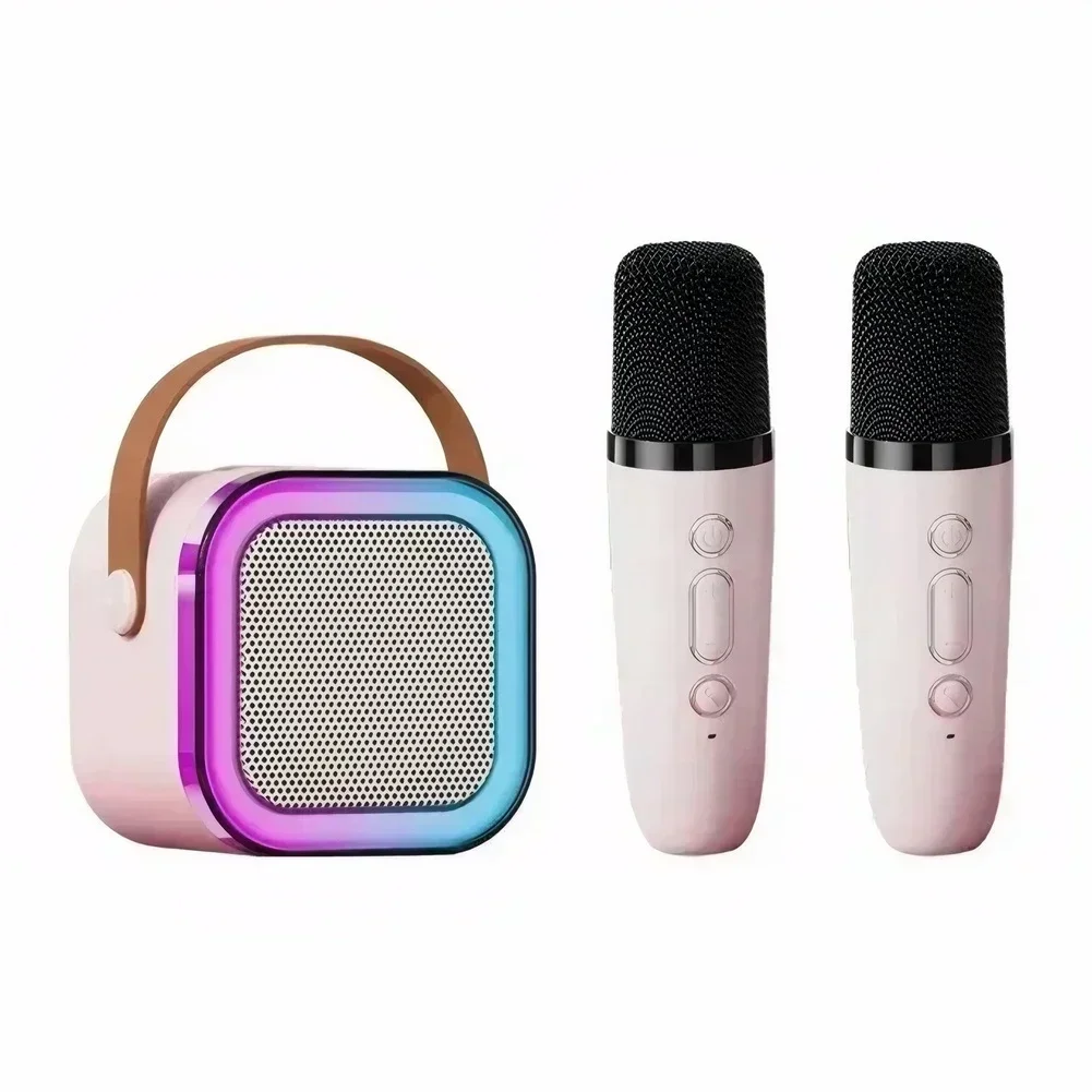 K12 Wireless Bluetooth Speaker Multifunction with 2 Microphone RGB Portable Music Player Karaoke Machine for Child Home