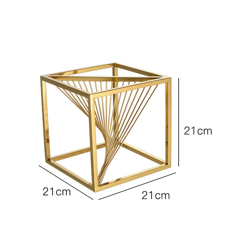 Firkantet metall bryllupsstativ skinnende gullbelegg geometrisk boks bakteppe stativ vei bly metall jern blomsterstativ kakestativ: 21cm