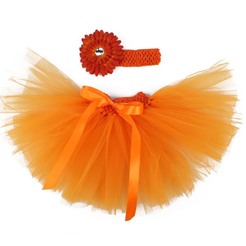 3 Pcs Baby Zuigelingen Mesh Tutu Rok Riem Bloem Hoofdband Set Pasgeboren Fotografie Props Foto Schieten Kleding Outfits: Oranje