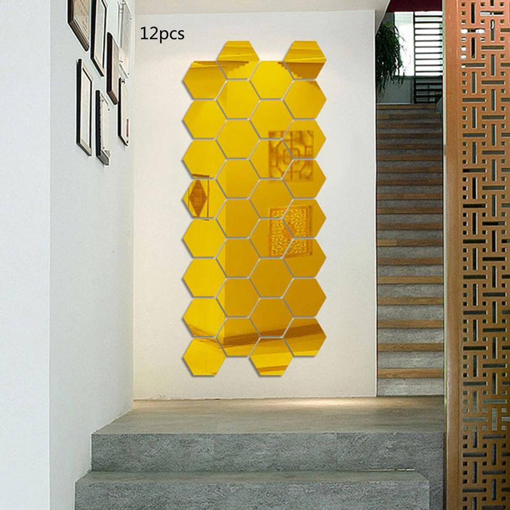 12 ks/sada 3d zrkadlové nálepky na stenu home decor šesťuholník akrylová zrkadlová nálepka vlastná nástenná maľba odnímateľná izbová nálepka umelecká ozdoba pre domácnosť