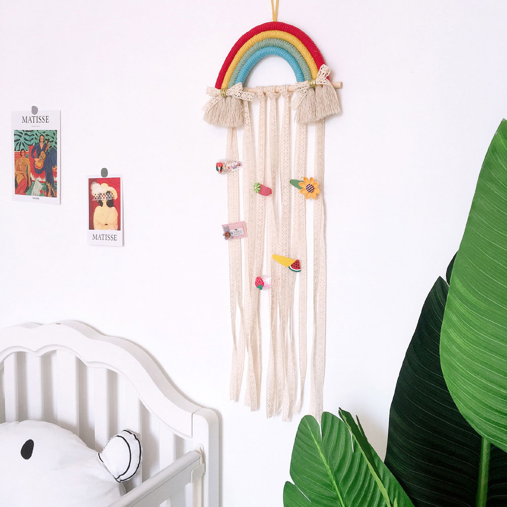 Babyværelse indretning regnbue væghængende hår sløjfer opbevaringsbælte piger hårspænder hårspænde hårbånd organisator strimmelholder ornament