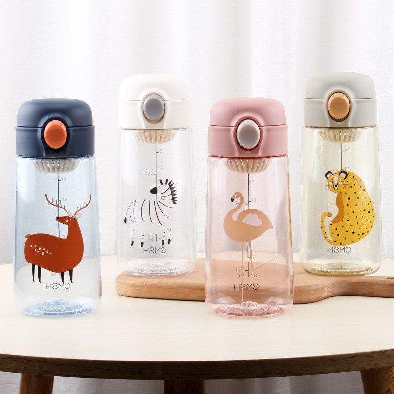 450ML Plastic Bpa Free Water Bottle Cute Animal Infuser Bottles Waterbottle For Girls Kawaii Smart Drinking Clear Botellas