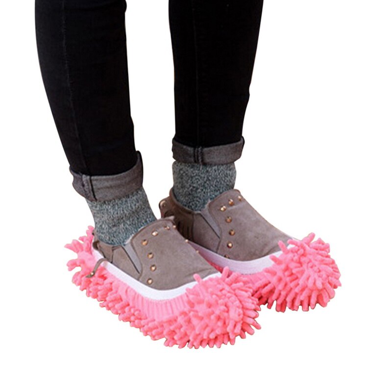 Unisex lavable polvo zapatillas mopa zapatos microfibra limpieza casa zapatillas mopa multifuncional limpieza de suelo zapatos cubierta: Pink