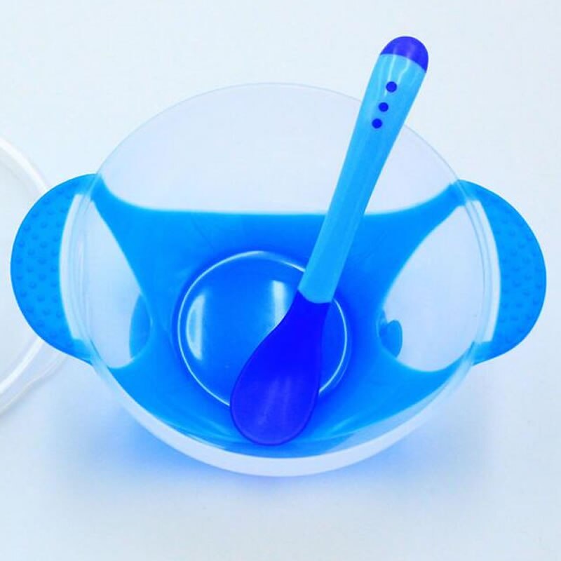 Baby Kom Antislip Servies Set Zuigelingen Voeden Kom Met Sucker En Temperatuur Sensing Lepel Voor Kinderen Servies