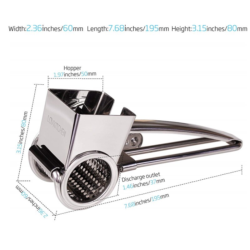 Rotary Cheese Grater Vegetable Cutter Slicer Shredder with 3 Interchanging Rotary Cylinders Stainless Steel Drums & Slicer