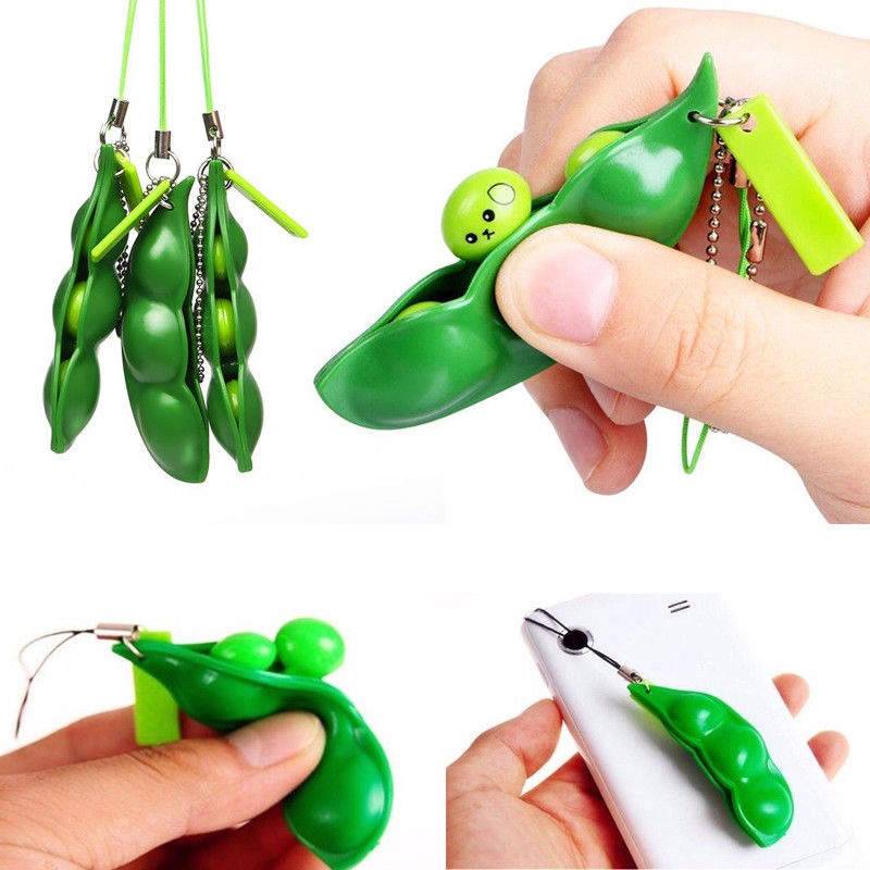 Neue Kreative Extrusion Pea Bean Sojabohne Edamame Stress Entlasten Spielzeug Keychain Nette Spaß Schlüssel Kette Ring Paty Tasche Charme schmuckstück