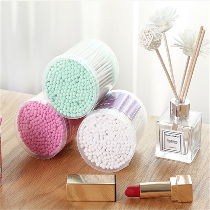 1Set/200PCS Bamboo Colorful Cotton Swab Wood Sticks Soft Cotton Buds Cleaning of Ears Tampons Pampons Health Beauty In Round Box