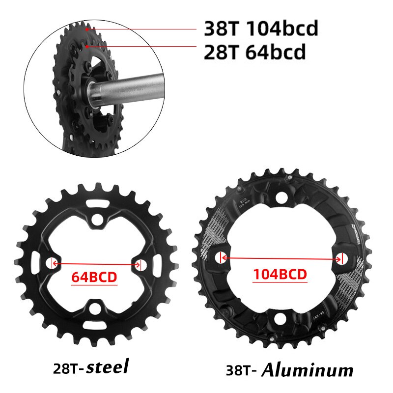 Prowheel Mtb 64/104BCD Dubbel Kettingblad 2*10/11 Speed Fietsketting Ring 26T 28T 36T 38T Mountainbike Kettingwiel Mtb Crankstel