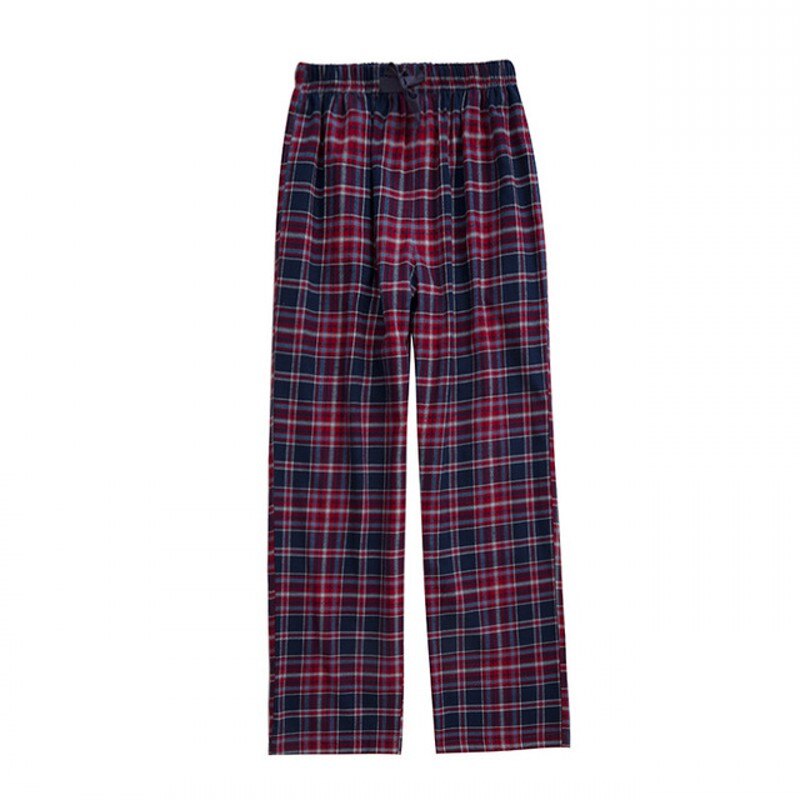 Autumn Winter Men 100% Brush Cotton sleeping bottoms Male nighty trousers Men Casual Loosen Plaid pajama pants XXL: E / L
