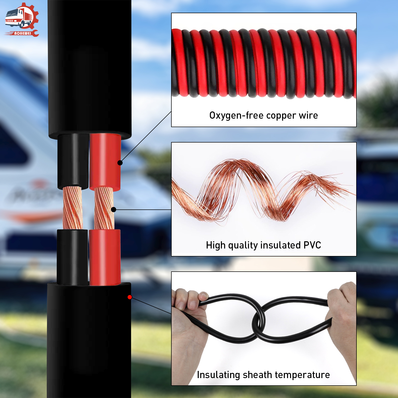 AOHEWEI Kabel Draad Voor Vrachtwagen Trailer 2 Core 2/5/10/20/30/40/50/60 m Zuiver Koper Pvc Zwart Power Draad Auto Accessoires