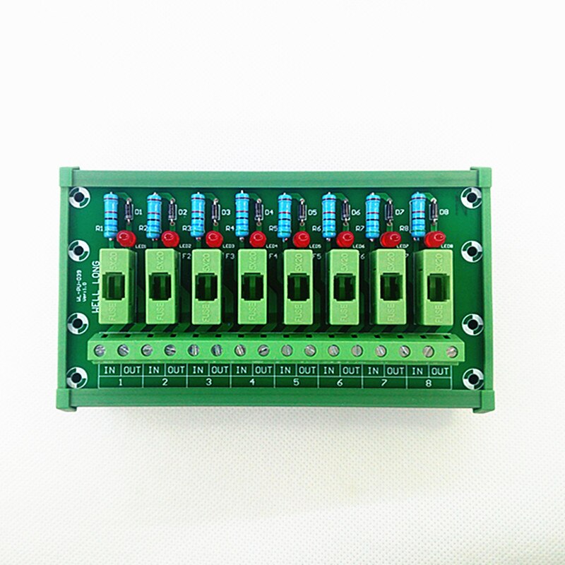 DIN Rail Mount 8 Positie Zekering Module Board, Zekering Houders voor 5x20mm (DxL) buis zekering.